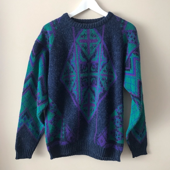 Vintage 80’s Campus abstract print sweater M - Picture 1 of 2